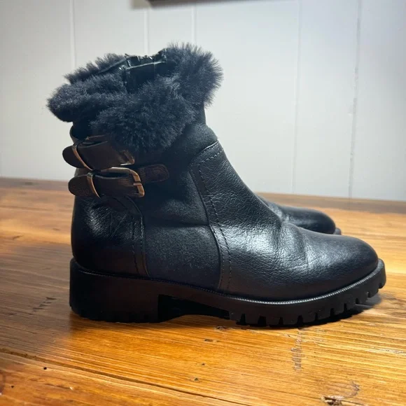 NAPOLEONI Leather Suede Shearling Zip-up Buckled Ankle Boots Made in Italy Sz 36 - Picture 2 of 11